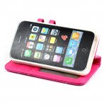 Wholesale iPhone 4S 4 Diamond Flip Leather Wallet Case (Hot-Pink)